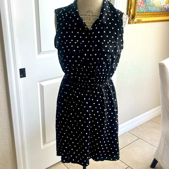 EUC Truth black and white polkadot sleeveless high low summer dress L - Picture 1 of 5